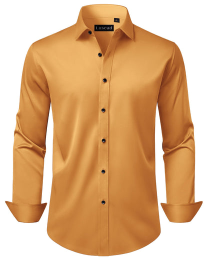 HOTMen's Dress Shirts Long Sleeve Stretch Wrinkle Free Wedding Formal Business Button Down Shirt