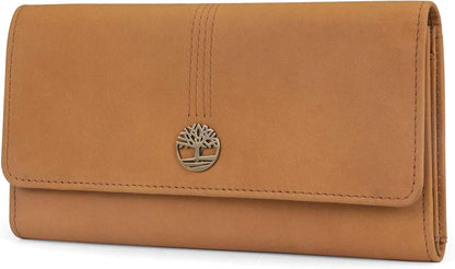 HOTTimberland Leather RFID Flap Wallet Clutch Organizer, Cherry (Pebble)