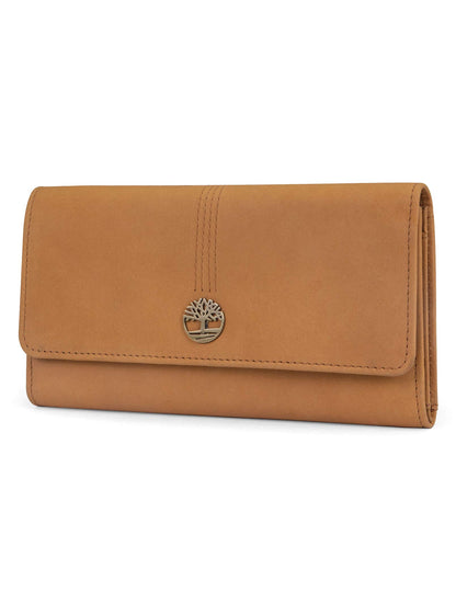 HOTTimberland Leather RFID Flap Wallet Clutch Organizer, Cherry (Pebble)