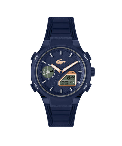 HOTLacoste LC33 Men’s Analog-Digital Quartz Watch - Silicone Strap with Crocodile Texture, TR90 Octagonal Case, Alarm, Chronograph and Calendar -Bold, Sporty Timepiece