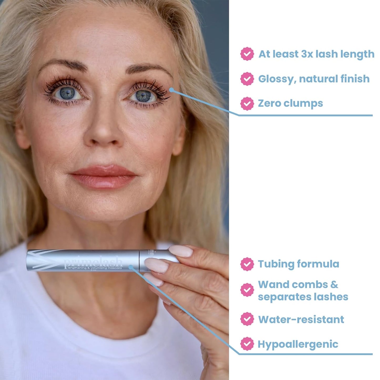 HOTPrime Prometics PrimeLash Mascara for Older Women – Volumizing, Incredible Length in 2 Coats – Long-Stay, Zero Clumps, Hypoallergenic (Black)