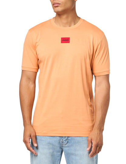 HOTHugo Mens Ribbed Crew Neck Regular Fit Center Logo T-Shirt