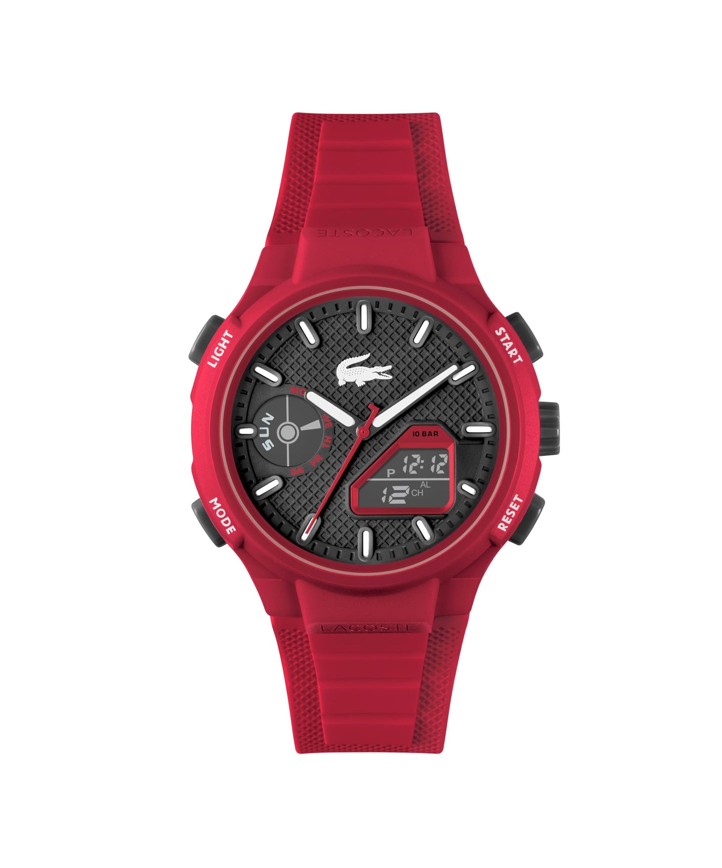 HOTLacoste LC33 Men’s Analog-Digital Quartz Watch - Silicone Strap with Crocodile Texture, TR90 Octagonal Case, Alarm, Chronograph and Calendar -Bold, Sporty Timepiece
