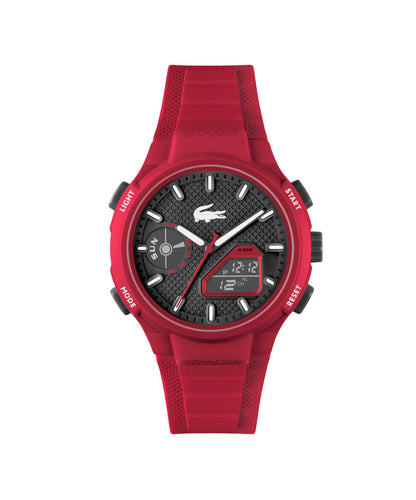 HOTLacoste LC33 Men’s Analog-Digital Quartz Watch - Silicone Strap with Crocodile Texture, TR90 Octagonal Case, Alarm, Chronograph and Calendar -Bold, Sporty Timepiece