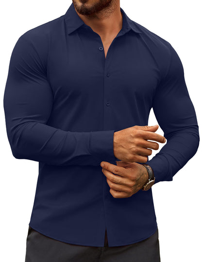 HOTCOOFANDY Men's Muscle Fit Dress Shirts Wrinkle-Free Long Sleeve Casual Button Down Shirts