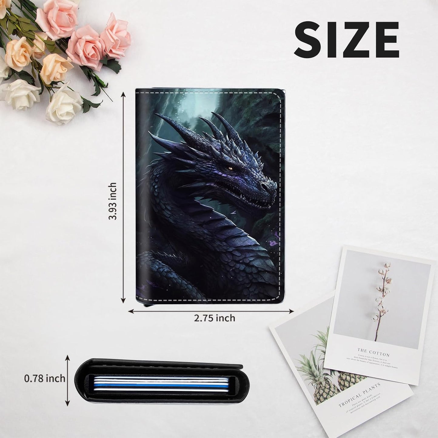 HOTAluminum Auto Pop Up Wallet Case Credit Card Holder For Women Men Girl, Leather Card Case Front Pocket Trifold Wallet with RFID Blocking Banknote Slot Slim Wallet Women, The Four-Horned Dragon