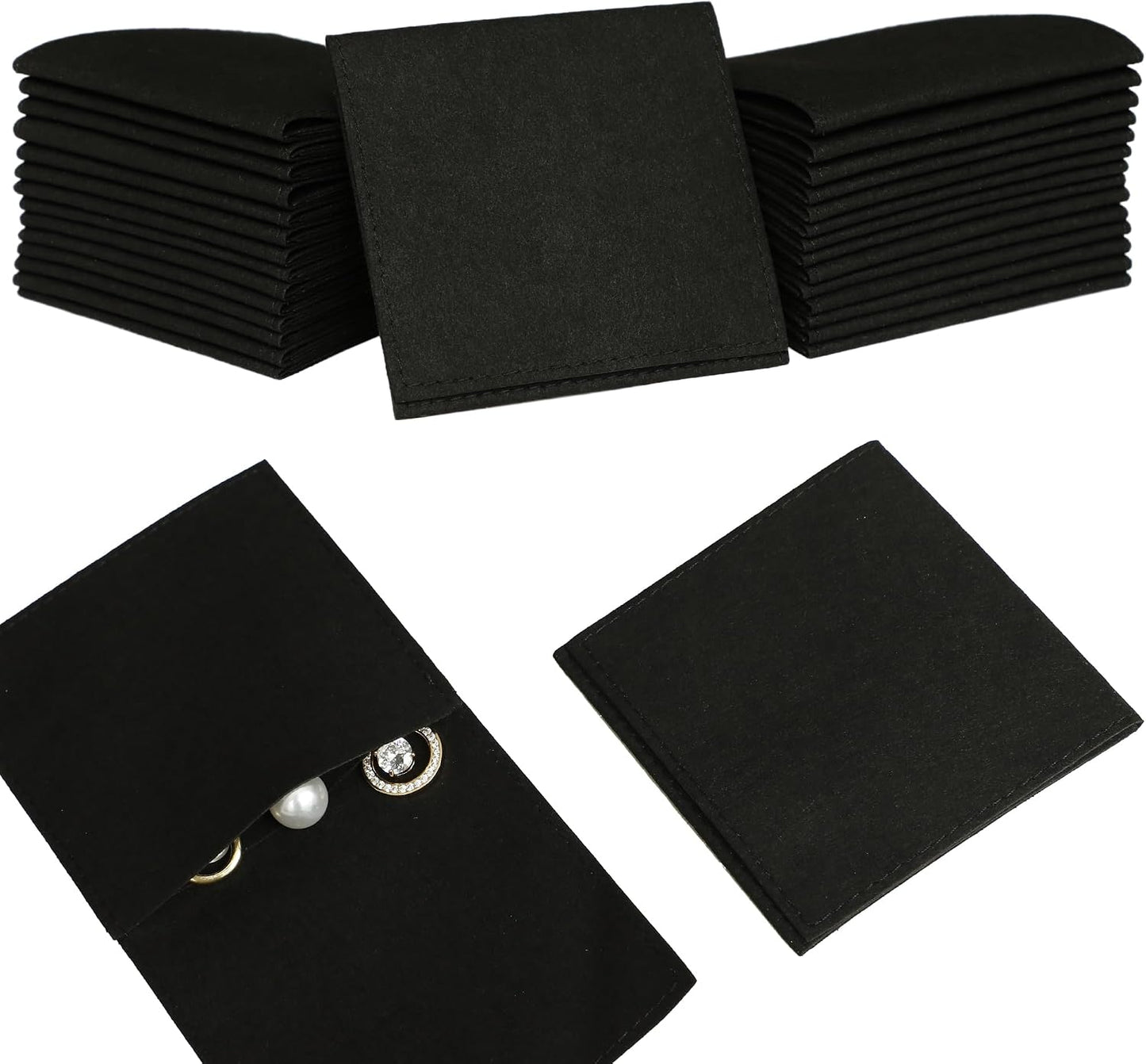 HOT40pcs Black Microfiber Jewelry Pouch 8 x 8cm Jewelry Packaging Bag Envelope Style Luxury Small Favor Bags Jewelry Gift Bags for Earrings Necklaces Bracelet Ring