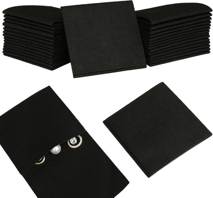 HOT40pcs Black Microfiber Jewelry Pouch 8 x 8cm Jewelry Packaging Bag Envelope Style Luxury Small Favor Bags Jewelry Gift Bags for Earrings Necklaces Bracelet Ring