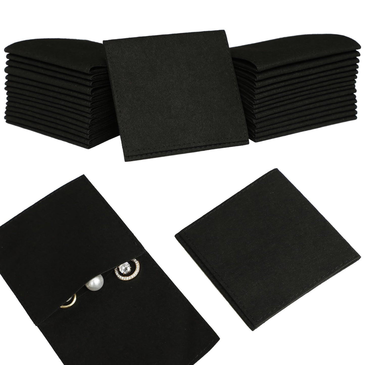 HOT40pcs Black Microfiber Jewelry Pouch 8 x 8cm Jewelry Packaging Bag Envelope Style Luxury Small Favor Bags Jewelry Gift Bags for Earrings Necklaces Bracelet Ring