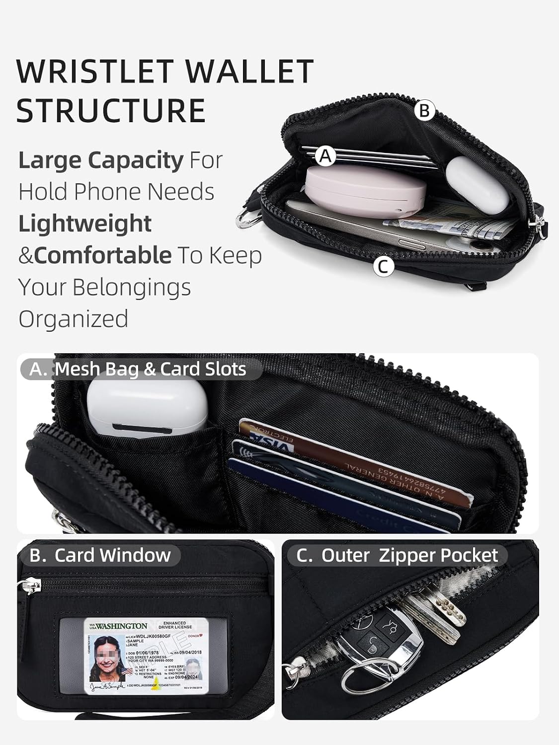 HOTWESTBRONCO Wristlet Wallets for Women – RFID Blocking Quilted Nylon Phone Wallet, Card Holder Purse for Travel & Everyday Use