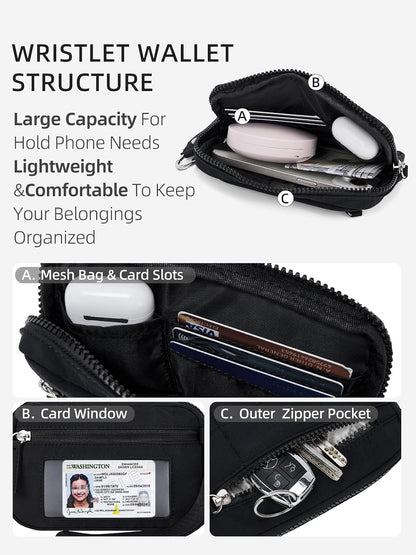 HOTWESTBRONCO Wristlet Wallets for Women – RFID Blocking Quilted Nylon Phone Wallet, Card Holder Purse for Travel & Everyday Use