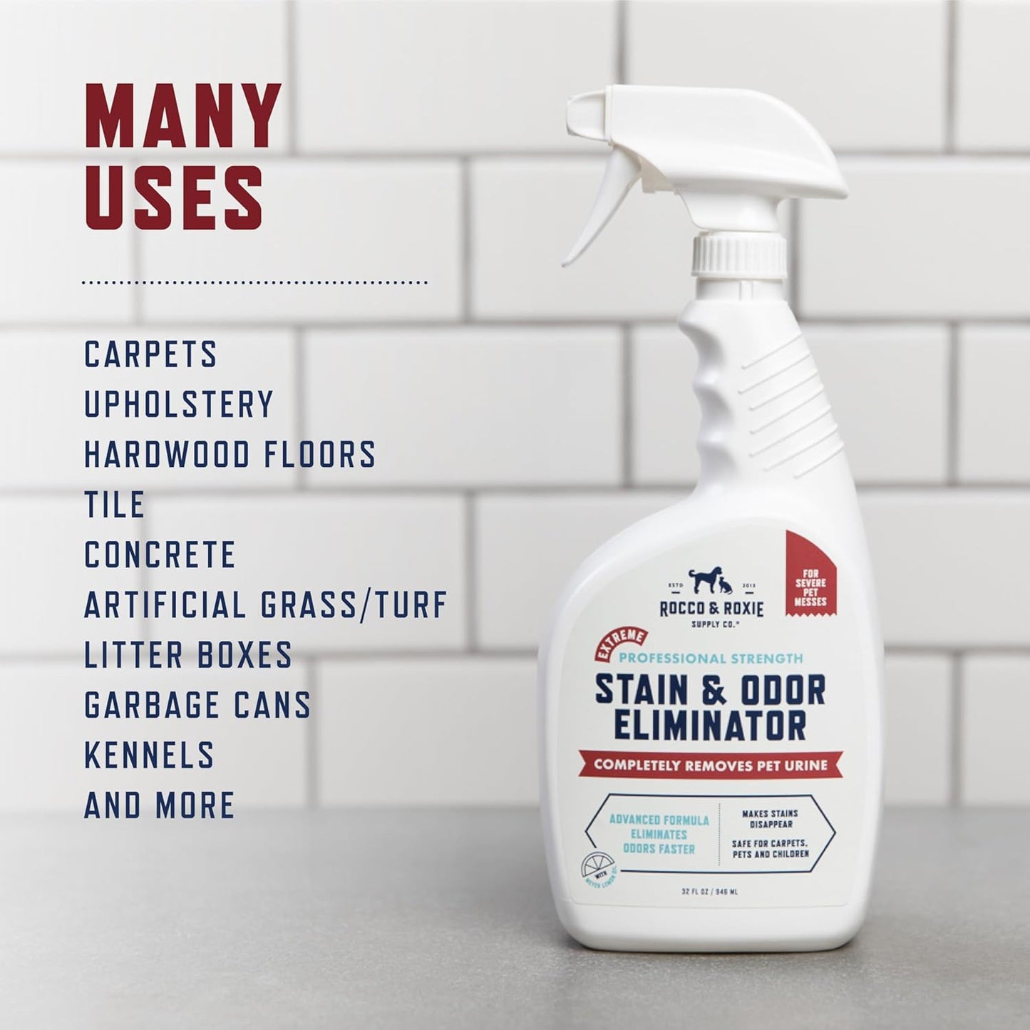 HOTRocco & Roxie Extreme Stain & Odor Eliminator for Strong Odor, Pet Urine Enzyme Cleaner Destroyer, Stain Remover, Dog Poop and Cat Pee, Enzymatic Carpet Cleaner Spray for Home, Puppy Potty Training