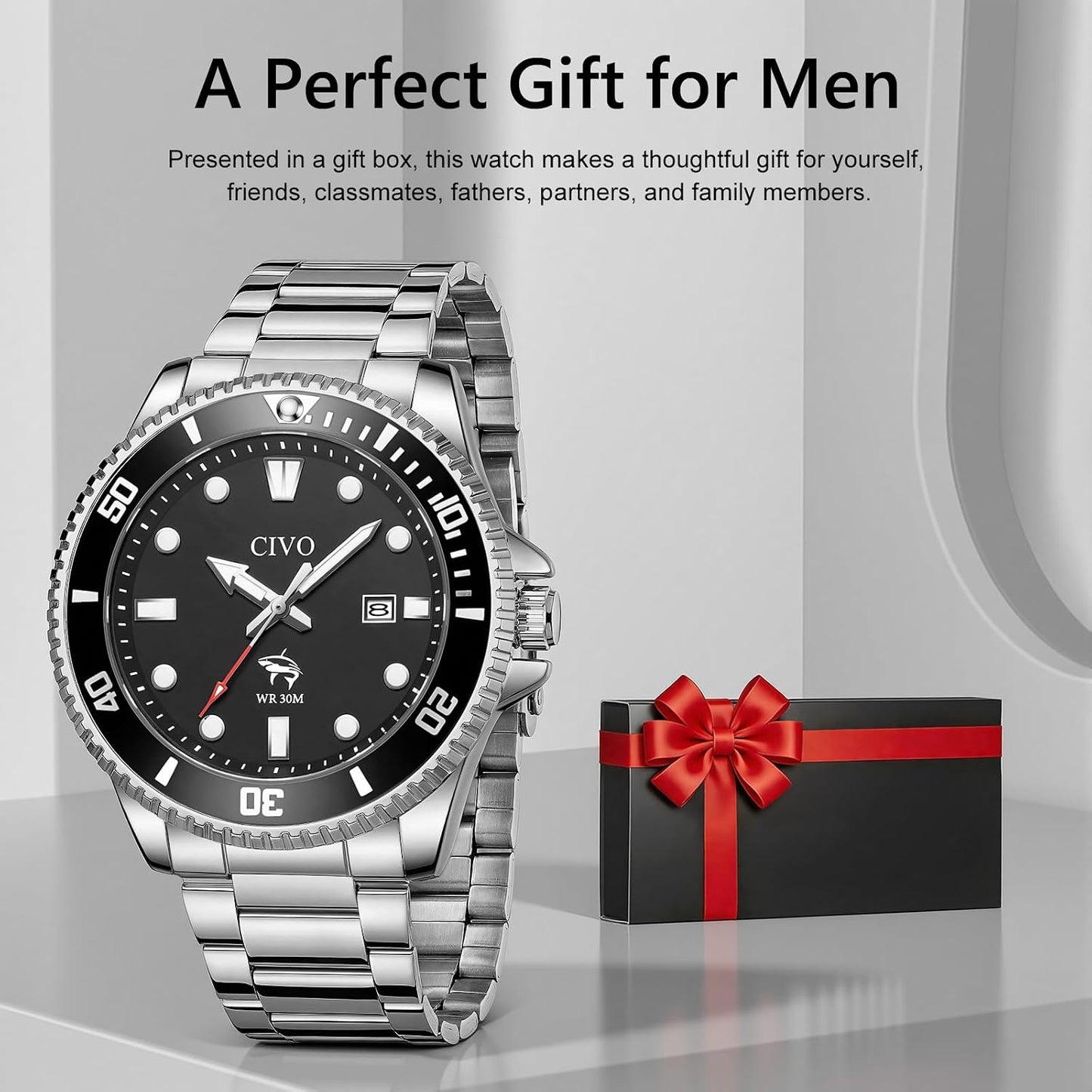 HOTCIVO Sport Wrist Watches for Men: Classic Analog Watch with Date Luminous - Silicone Strap & Waterproof - Casual Men's Watch for Outdoor Camping Cycling