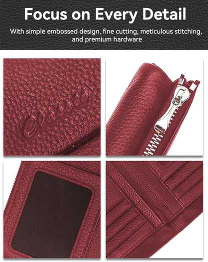 HOTWallet for Women [Genuine Leather] [Magnetic Closure], Large Capacity Female Ladies Bifold Wallet Card Holder, ID Window, Zipper Coin Pockets (Burgundy)