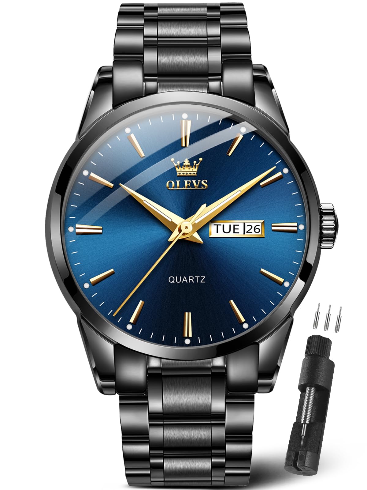HOTOLEVS Classic Men Watches with Date,Stainless Steel Man Watch with Date, Bussiness Watches for Men,Luminous Quartz Mens Watches Black/White/Blue/Gold, Waterproof Male Watch with Week