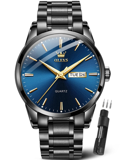 HOTOLEVS Classic Men Watches with Date,Stainless Steel Man Watch with Date, Bussiness Watches for Men,Luminous Quartz Mens Watches Black/White/Blue/Gold, Waterproof Male Watch with Week