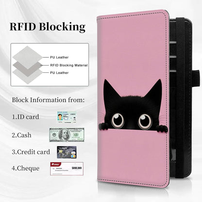 HOTCheck Book Cover for Personal Checkbook Cute Cat Pattern Design PU Leather Checkbook Cover for Men Women with Card Slots & Pen Holder and Elastic Strap for Duplicate Checks