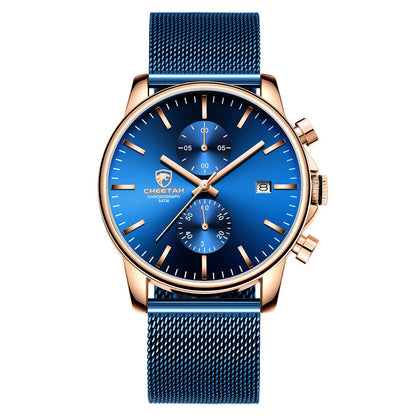 HOTGOLDEN HOUR Mens Watch Fashion Sleek Minimalist Quartz Analog Mesh Stainless Steel Waterproof Chronograph Watches for Men with Auto Date