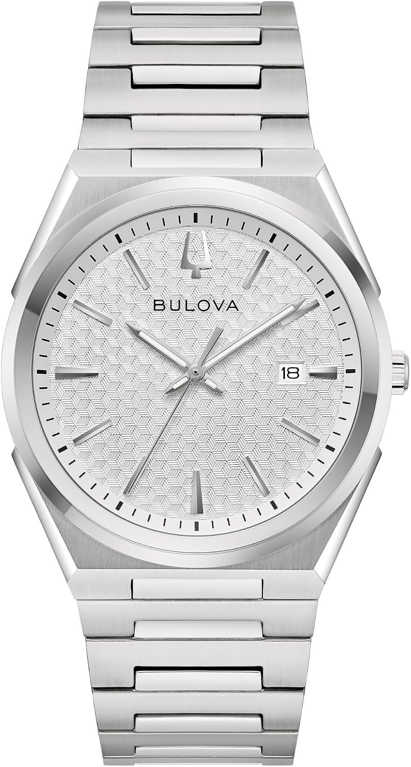 HOTBulova Mens Dress Classic Quartz Two Tone Stainless Steel Watch, Patterned Dial, 39mm