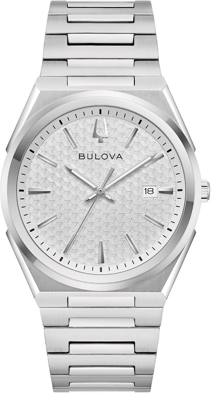 HOTBulova Mens Dress Classic Quartz Two Tone Stainless Steel Watch, Patterned Dial, 39mm