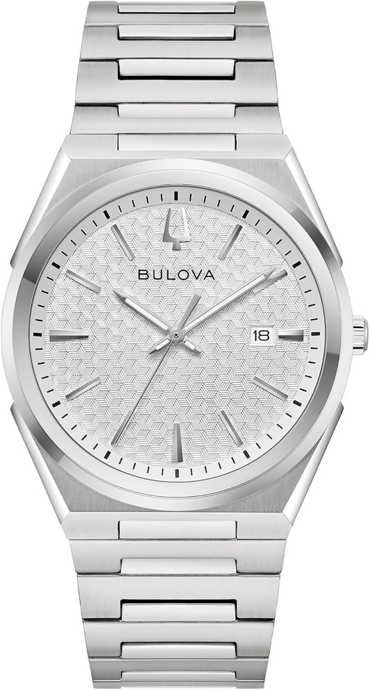 HOTBulova Mens Dress Classic Quartz Two Tone Stainless Steel Watch, Patterned Dial, 39mm