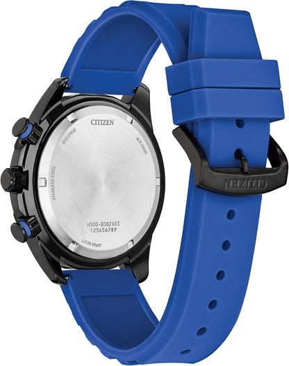 HOTCITIZEN Men's Eco-Drive Sport Casual Brycen Watch, Blue Silicone Strap, Chronograph (Model: AT2586-05E)