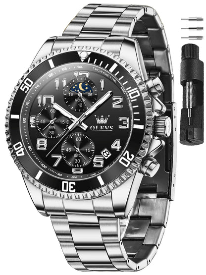 HOTOLEVS Watches for Men Stainless Steel Dress Men Watch with Date Big Face Chronograph Waterproof Luxury Fashion Watch Blue/Black/Gold/Green/Silver Face Relojes para Hombres