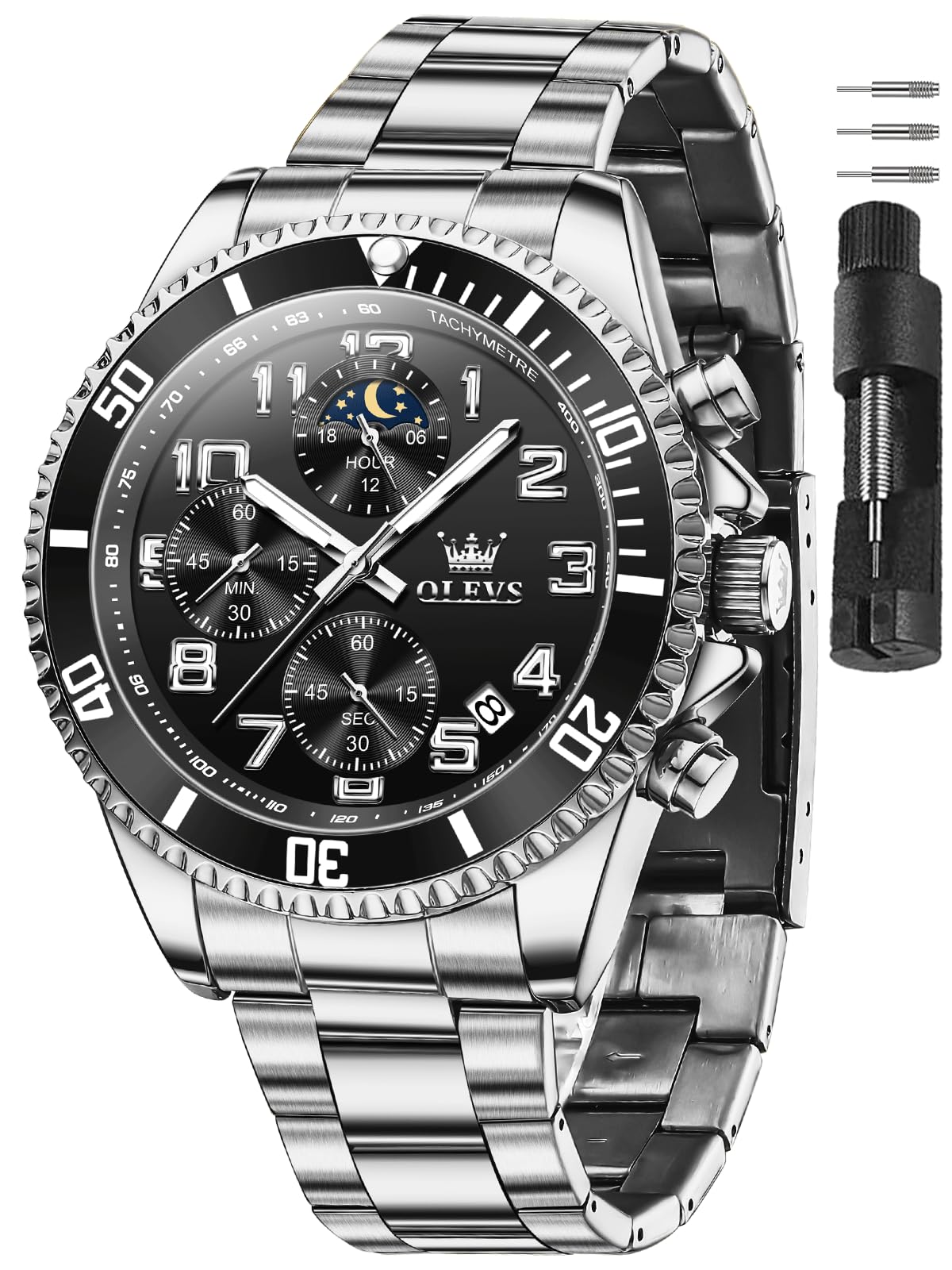 HOTOLEVS Watches for Men Stainless Steel Dress Men Watch with Date Big Face Chronograph Waterproof Luxury Fashion Watch Blue/Black/Gold/Green/Silver Face Relojes para Hombres