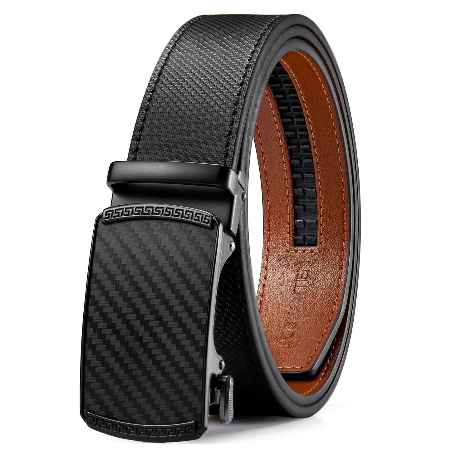 HOTBOSTANTEN Mens Belt Leather Ratchet Belt For Men Dress and Casual with Adjustable Buckle, Trim to Fit