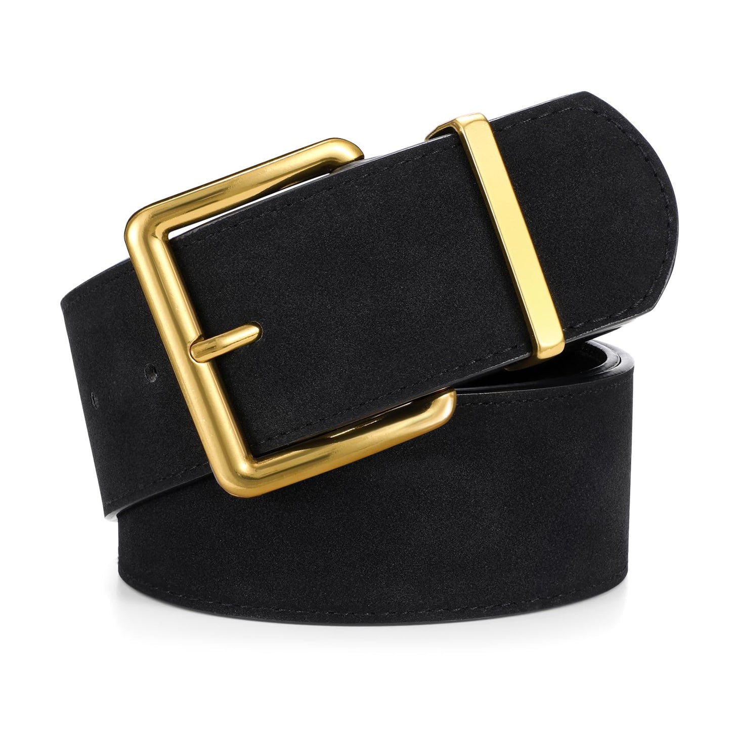 HOTWERFORU Women Wide Belt for Dresses Thick Leather Belt with Big Gold Buckle Fahion Women Chunky Belt