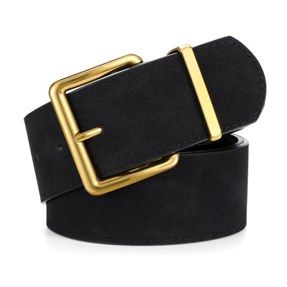 HOTWERFORU Women Wide Belt for Dresses Thick Leather Belt with Big Gold Buckle Fahion Women Chunky Belt