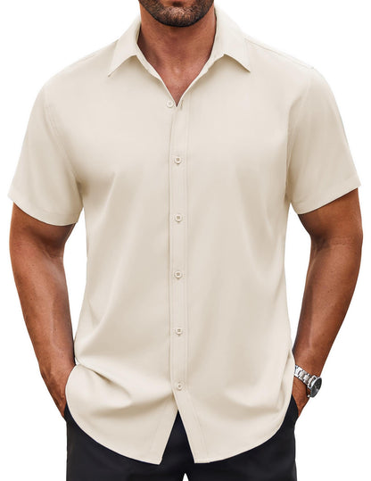 HOTCOOFANDY Men's Button Down Shirt Short Sleeve Dress Shirt Casual Beach Summer Wedding Shirt