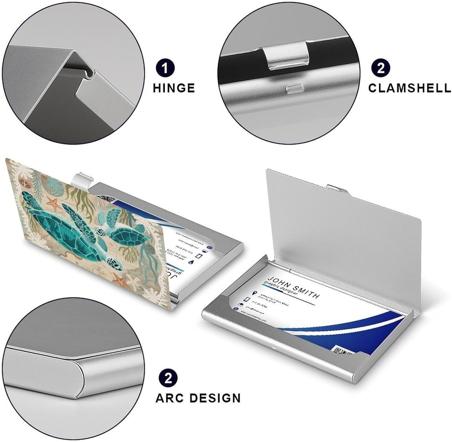 HOTBusiness Card Holder Case Slim, Aluminum Alloy, Credit Card Organizer Nautical Green Sea Turtles Beach for Men Women