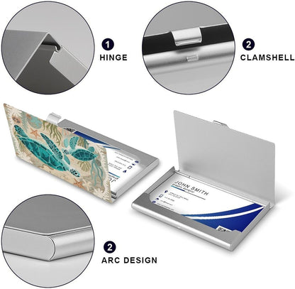 HOTBusiness Card Holder Case Slim, Aluminum Alloy, Credit Card Organizer Nautical Green Sea Turtles Beach for Men Women