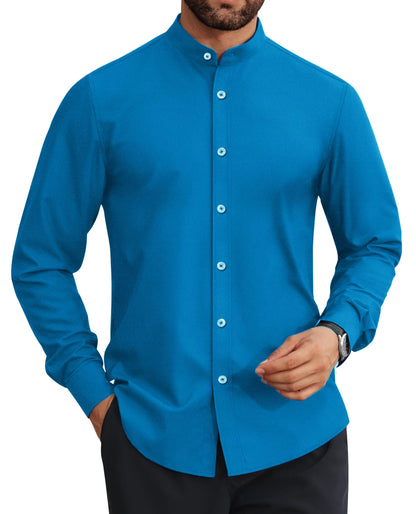 HOTLion Nardo Mens Dress Shirts Wrinkle Free Dress Shirts for Men Long Sleeve Button Down Shirts Banded Collar Shirts