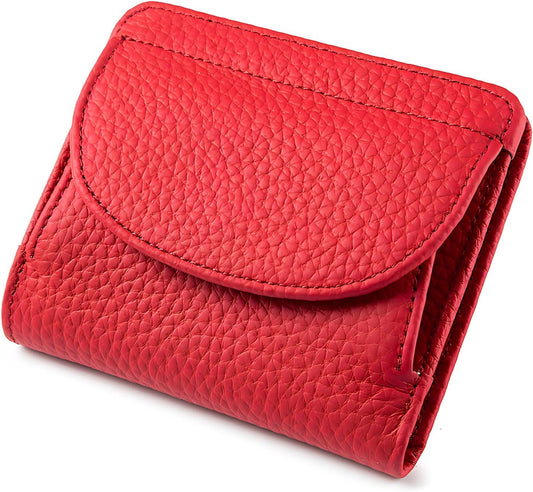 HOTWomen's RFID Blocking Bifold Wallet, Genuine Leather, Slim, 7-Card | Clear ID Window, Coin Pocket, 2 Hidden Slots, Pebbled Cowhide Texture, Secure Snap Closure, Multiple Colors, Compact, 2.47oz