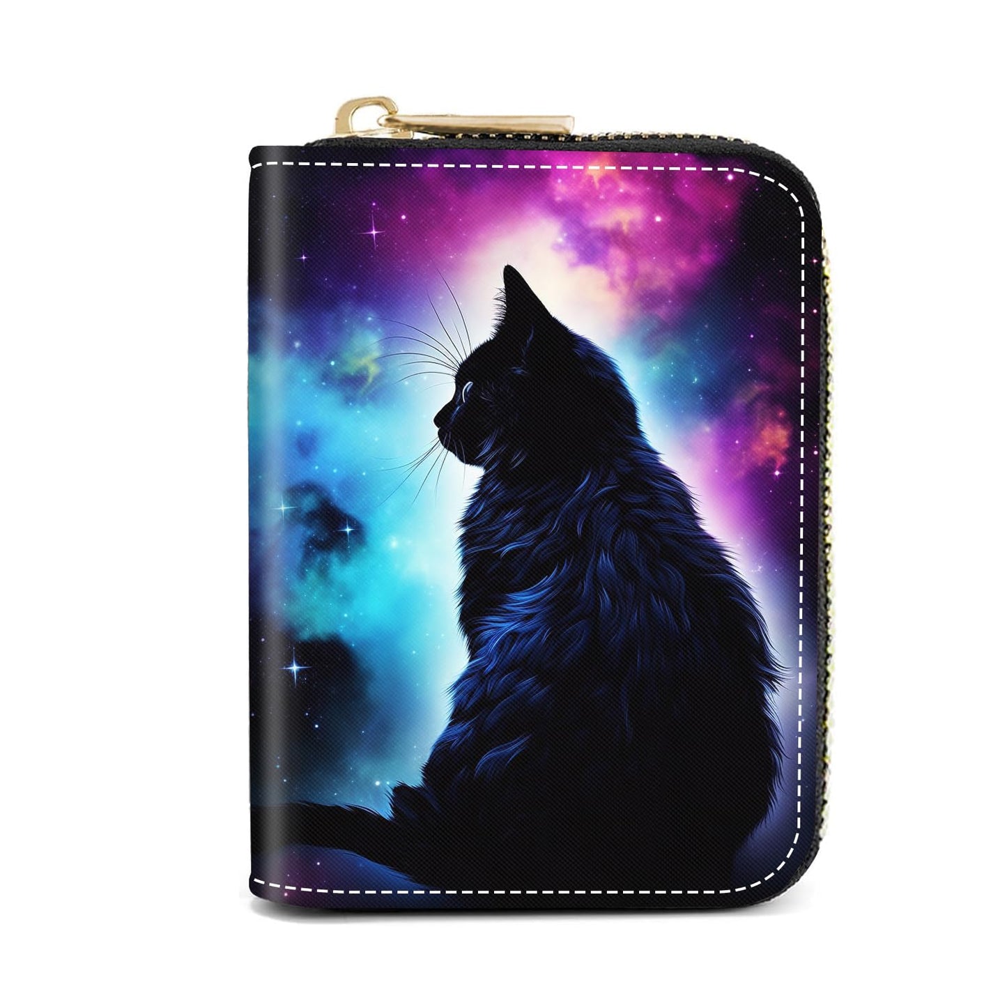 HOTCredit Card Holder Wallets for Women, Slim Leather Card Holder Wallet, Credit Card Wallet Organizer, Pocket Business Card Case with Zipper, Elephants and Flowers Under the Moon