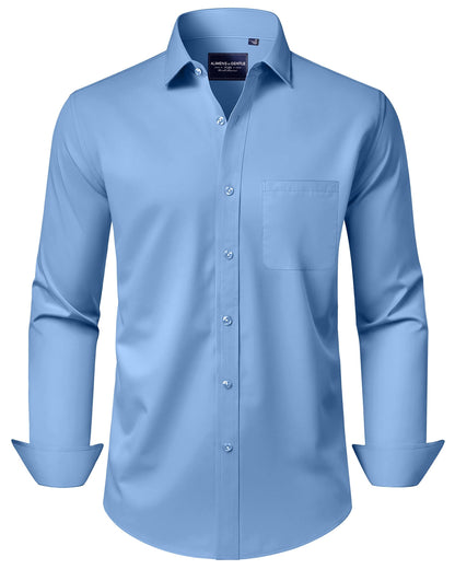 HOTAlimens & Gentle Men's Dress Shirts Long Sleeve Wrinkle-Free Stretch Shirts Solid Formal Button Down Shirt with Pocket