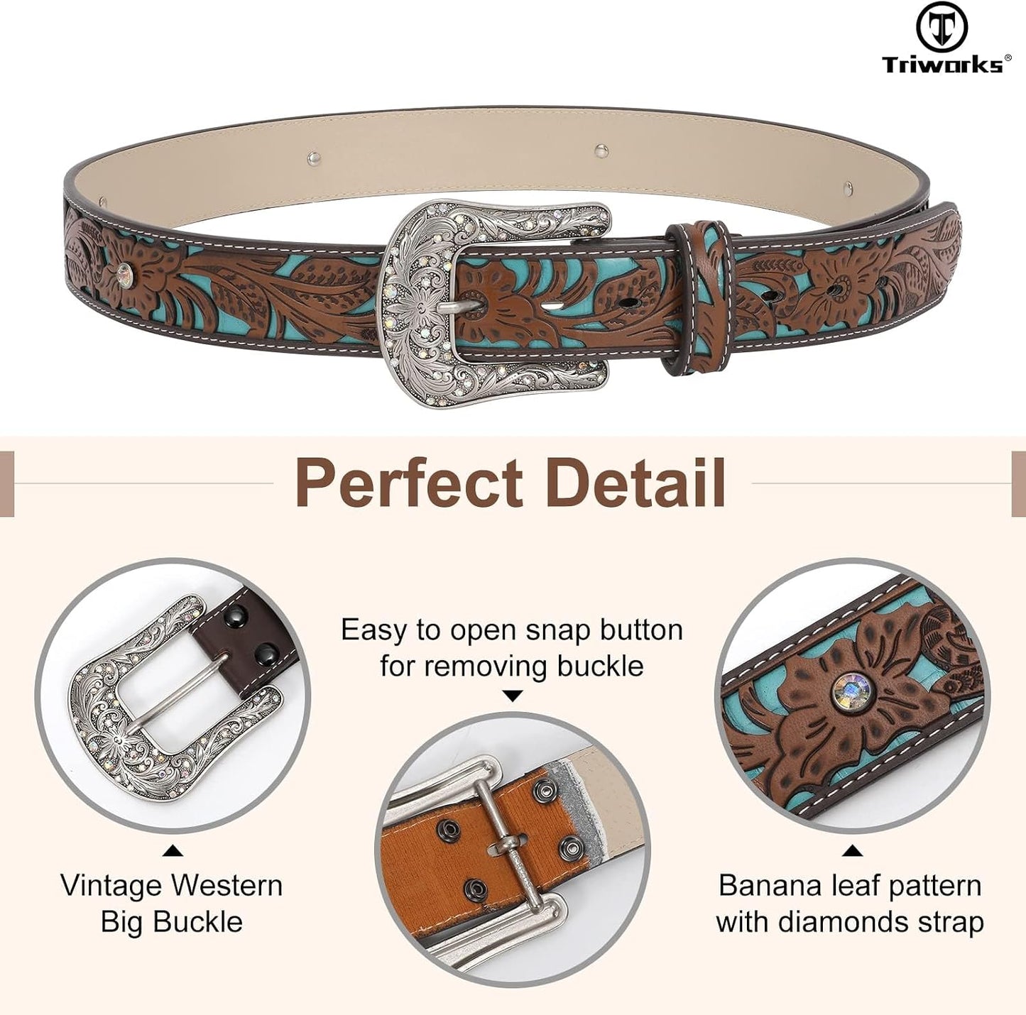 HOTTRIWORKS Western Belts for Women Cowgirl,Cowboy Bling Country Turquoise Belts for Jeans Pants Dresses