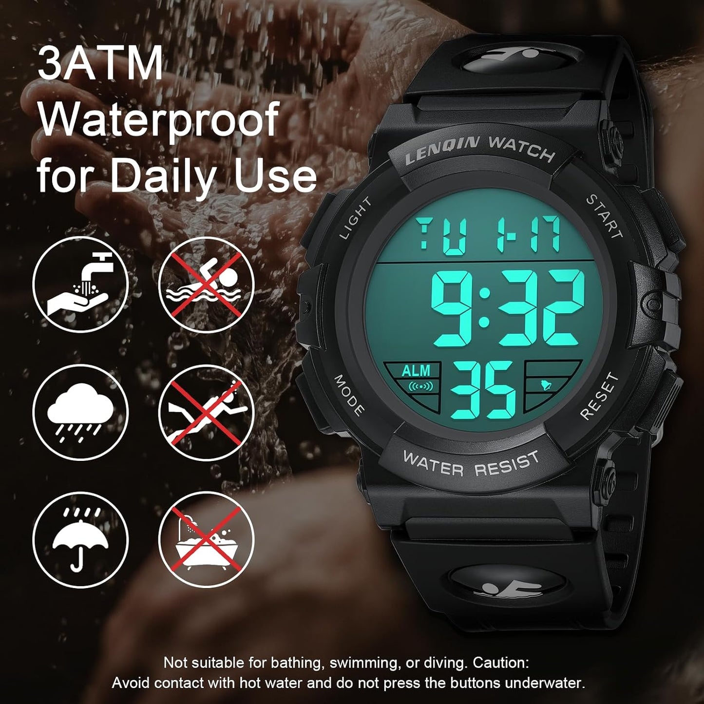 HOTLN LENQIN Mens Watches Digital Watch Sports Watches for Men Waterproof Wrist Watch with LED Screen Large Face Back Light Alarm Date Stopwatch Military Tactical Watch
