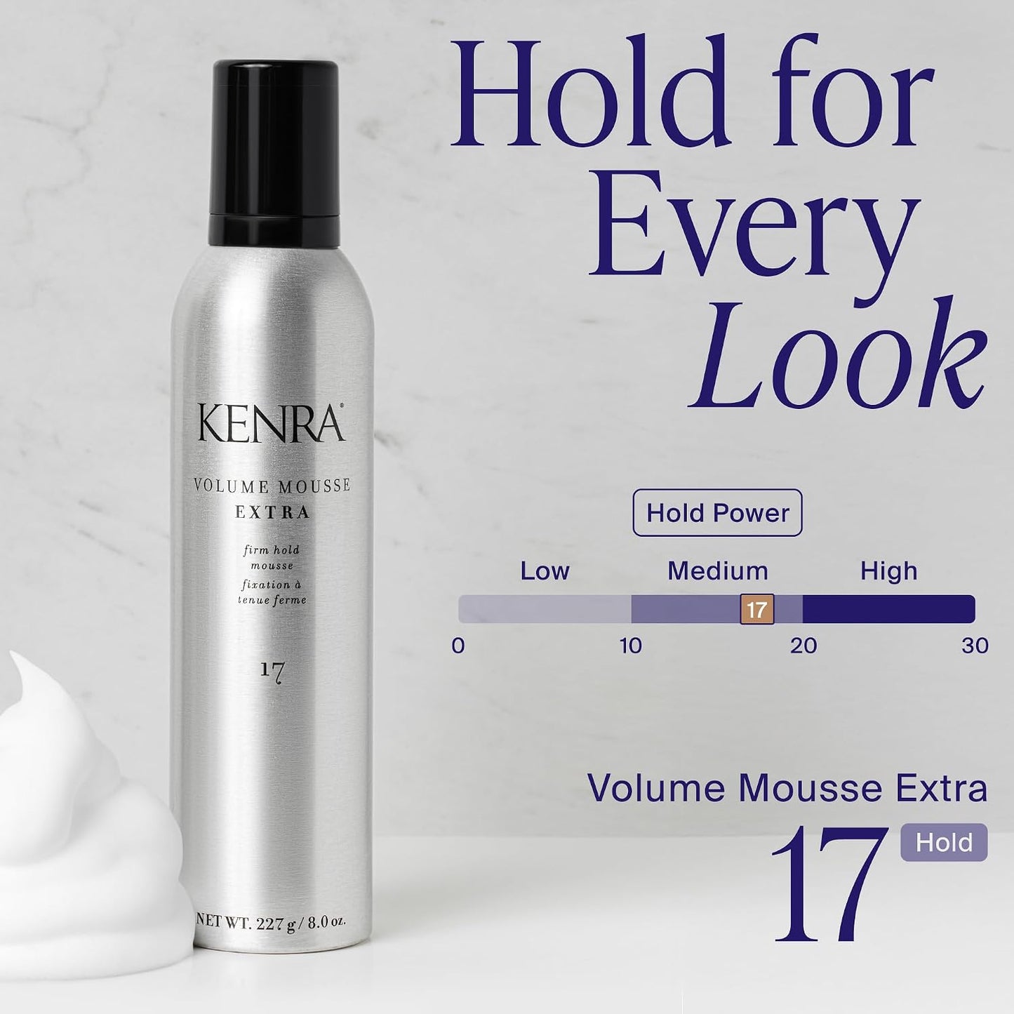 HOTKenra Volume Mousse Extra 17 | Firm Hold Mousse | Non-drying, Non-flaking Lightweight Formula | Tames Frizz & Conditions |Thermal Protection up to 450F| All Hair Types | 8 oz