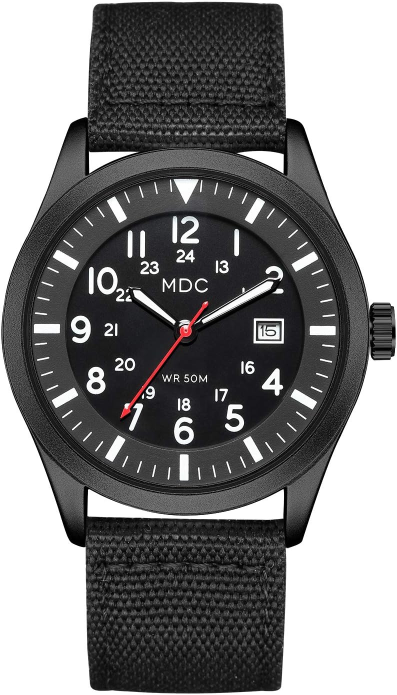 HOTInfantry Mens Military Field Watch, Easy Read Large Face, 12/24H Nylon Band | Tactical Analog Time, Date Window, Japanese Quartz, 5ATM Waterproof, Lightweight Breathable Strap, Work Outdoor Gift