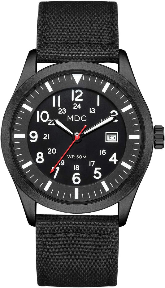 HOTInfantry Mens Military Field Watch, Easy Read Large Face, 12/24H Nylon Band | Tactical Analog Time, Date Window, Japanese Quartz, 5ATM Waterproof, Lightweight Breathable Strap, Work Outdoor Gift