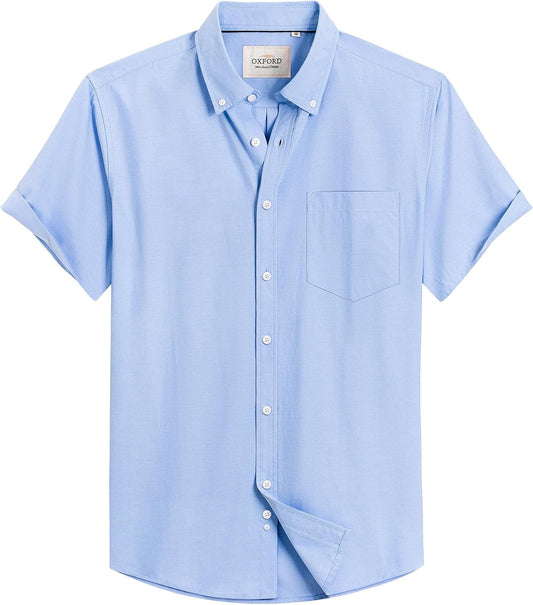 HOTMens Oxford Dress Shirt Short Sleeve Button Down Collar Summer Casual Shirt | Wrinkle Free, Breathable & Crisp, Regular Fit Solid Color, for Business Casual Office Work Daily Vacation Weekend Party Date