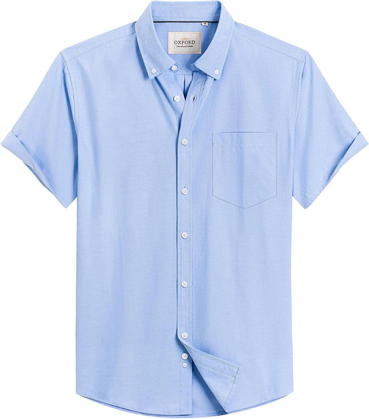 HOTMens Oxford Dress Shirt Short Sleeve Button Down Collar Summer Casual Shirt | Wrinkle Free, Breathable & Crisp, Regular Fit Solid Color, for Business Casual Office Work Daily Vacation Weekend Party Date
