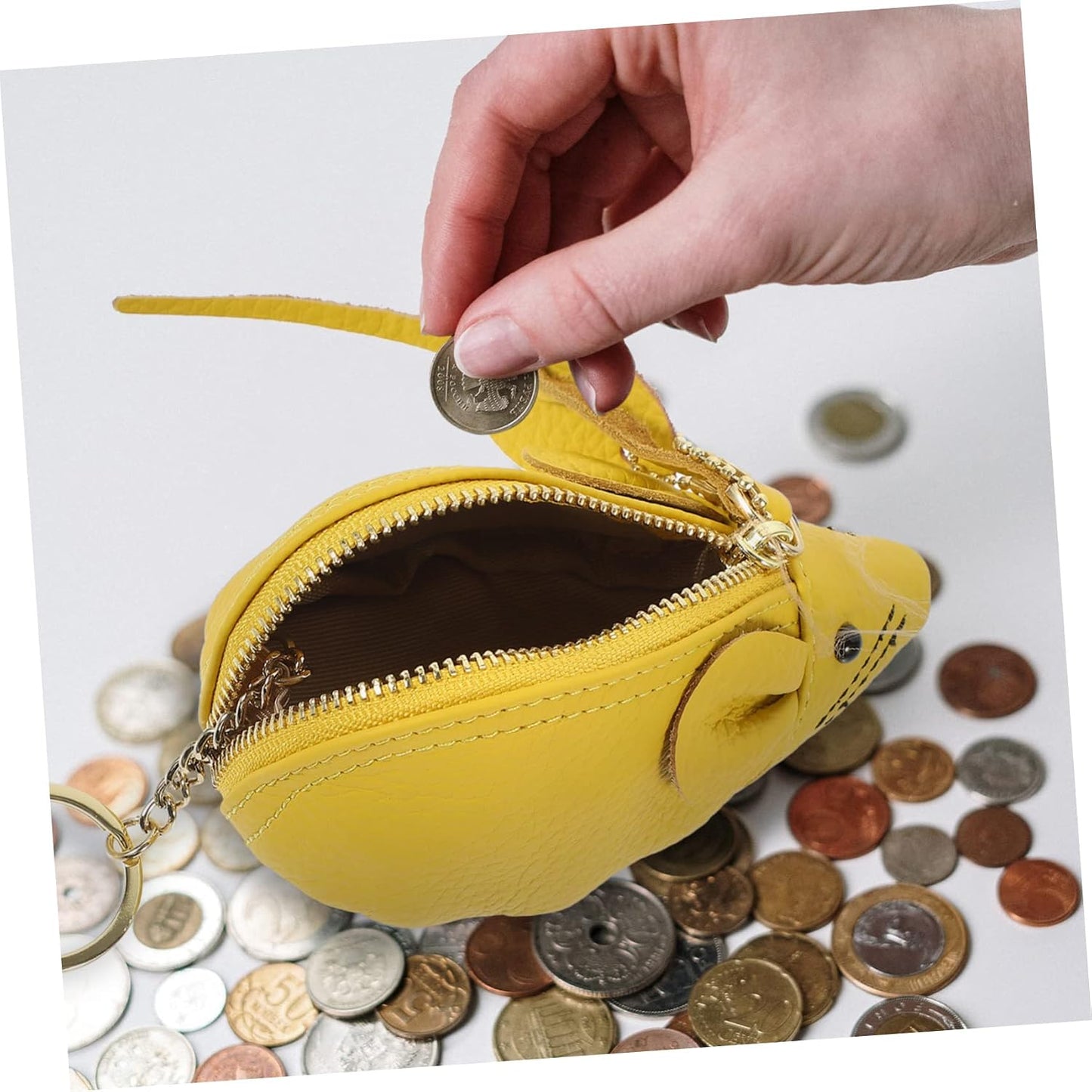 HOTVANZACK Adorable Cartoon Coin Storage Pouch Soft Pu Change Bag for Coins Bills and Essentials for Beach Party Shopping and More Lemon Yellow Design