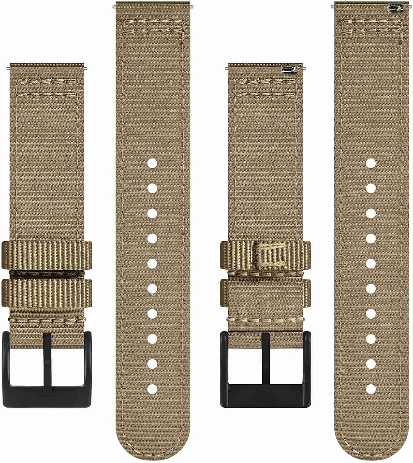 HOTBISONSTRAP Men’s Nylon Watch Bands, Two-Piece Military Watch Straps, Quick Release, Brushed Buckle, Band Width 18mm 19mm 20mm 22mm