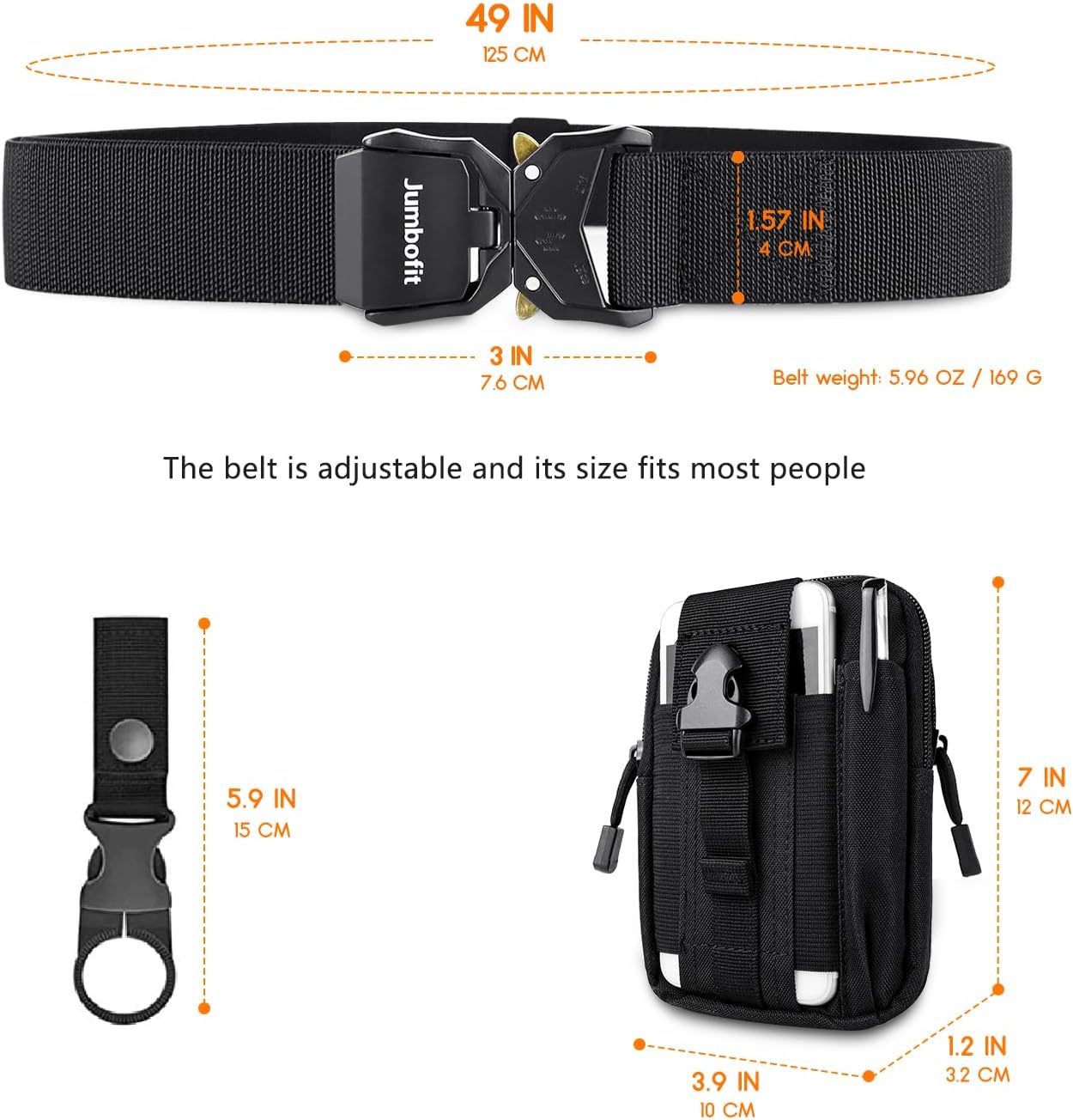 HOTTactical Belt for Men and Women, Military Work Belt Nylon with Quick-Release Buckle, Gift with Molle Pouch & Clip