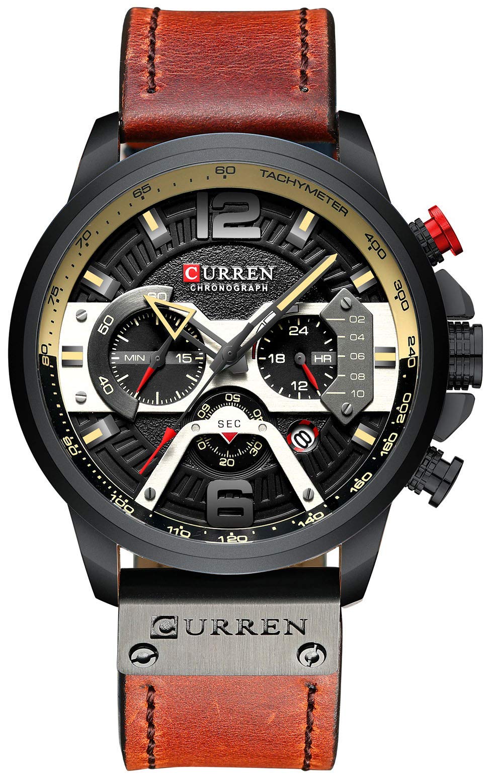 HOTFANMIS Mens Luxury Watches Business Chronograph Dress Waterproof Leather Strap Analog Quartz Wrist Watch
