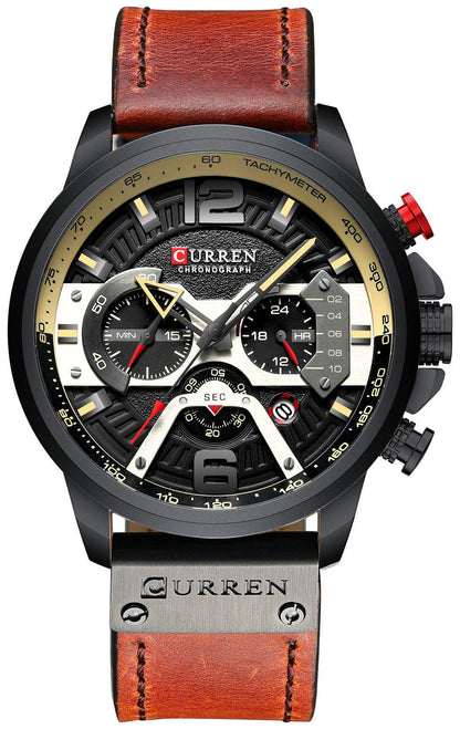 HOTFANMIS Mens Luxury Watches Business Chronograph Dress Waterproof Leather Strap Analog Quartz Wrist Watch